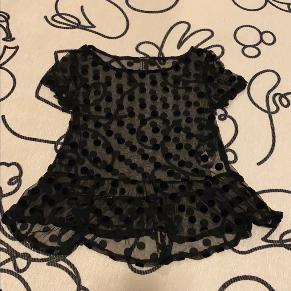 Velvet mesh polka top top